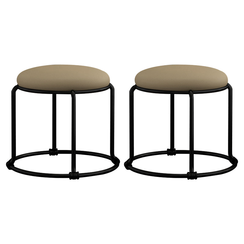 Contemporary Ottoman Fabric Upholstered Metal Frame Solid Color Round Ottoman