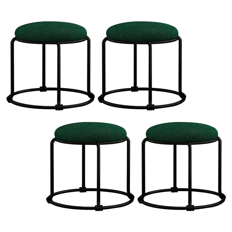 Contemporary Ottoman Fabric Upholstered Metal Frame Solid Color Round Ottoman