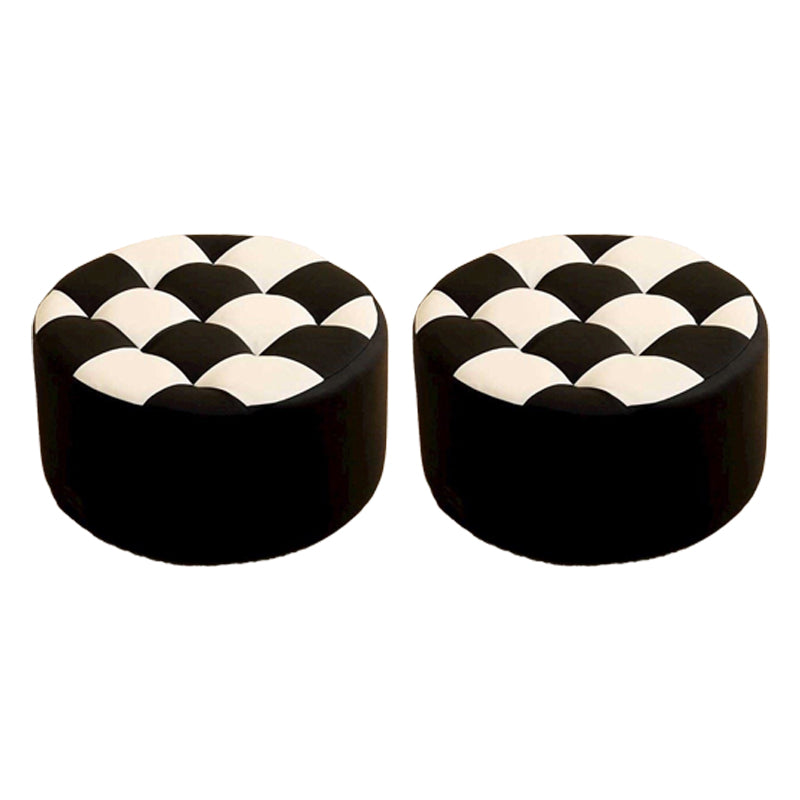 Modern Stain Resistant Standard Round Check Pattern Leather Pouf for Drawing Room
