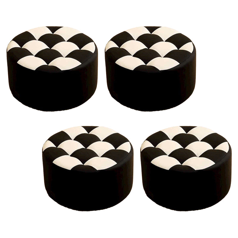 Modern Stain Resistant Standard Round Check Pattern Leather Pouf for Drawing Room