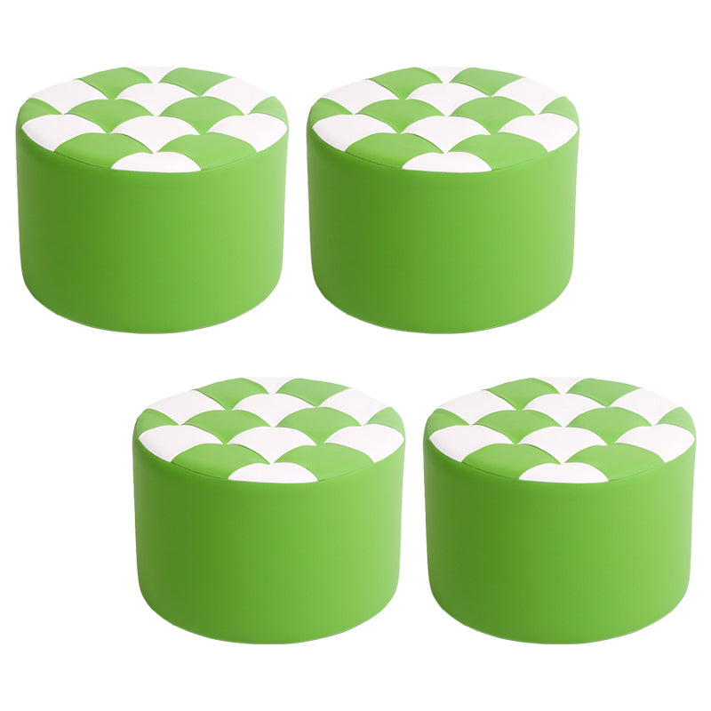 Modern Stain Resistant Standard Round Check Pattern Leather Pouf for Drawing Room