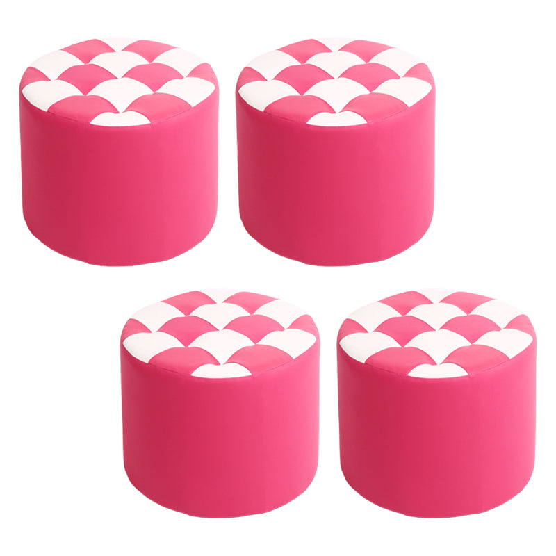 Modern Stain Resistant Standard Round Check Pattern Leather Pouf for Drawing Room