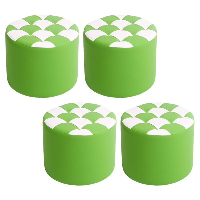 Modern Stain Resistant Standard Round Check Pattern Leather Pouf for Drawing Room