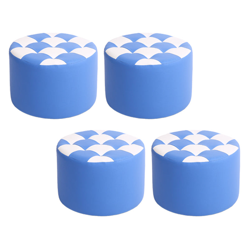 Modern Stain Resistant Standard Round Check Pattern Leather Pouf for Drawing Room