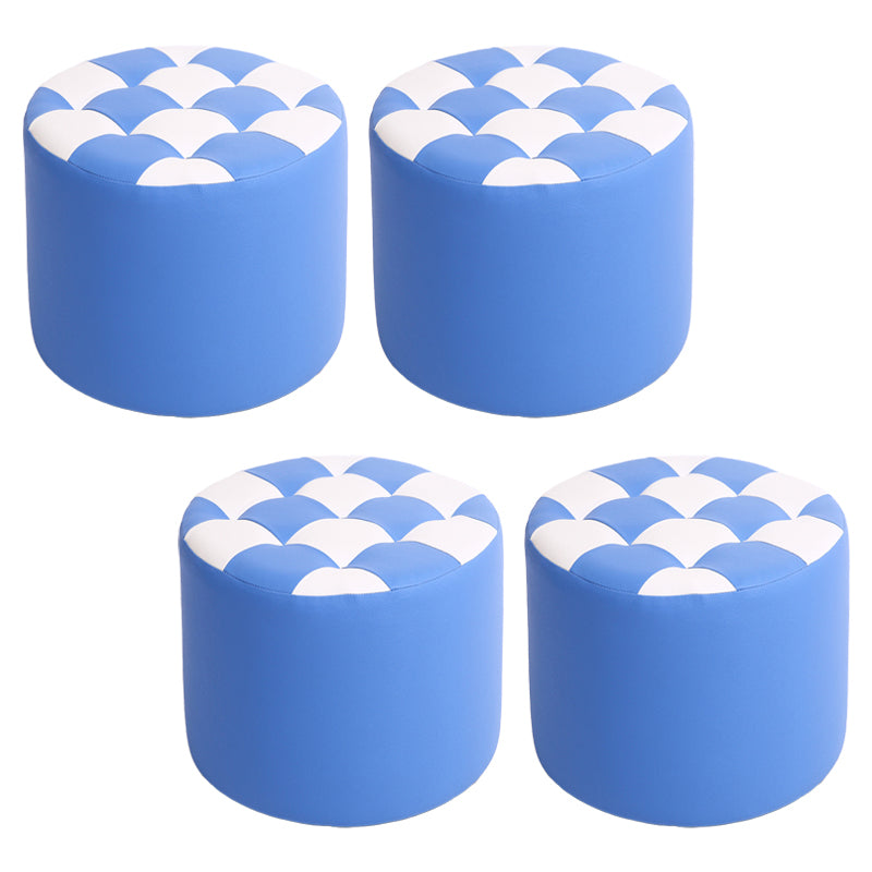 Modern Stain Resistant Standard Round Check Pattern Leather Pouf for Drawing Room