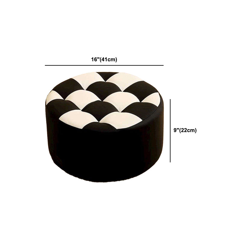 Modern Stain Resistant Standard Round Check Pattern Leather Pouf for Drawing Room