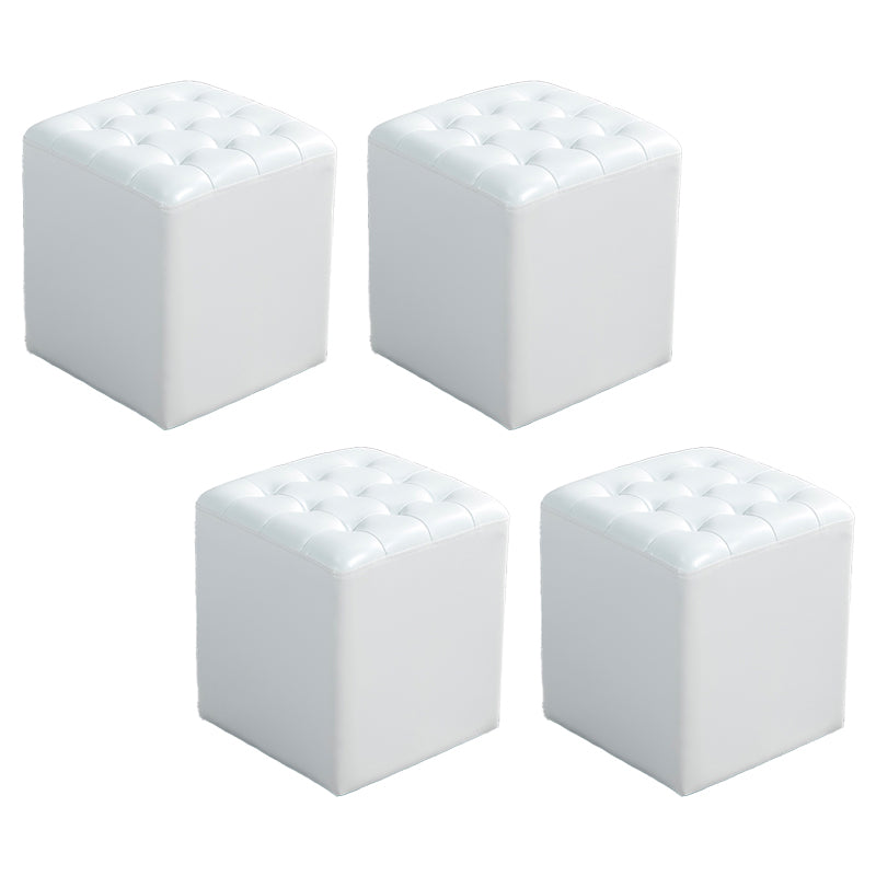 Contemporary Stain Resistant Standard Square Yellow Leather Pouf