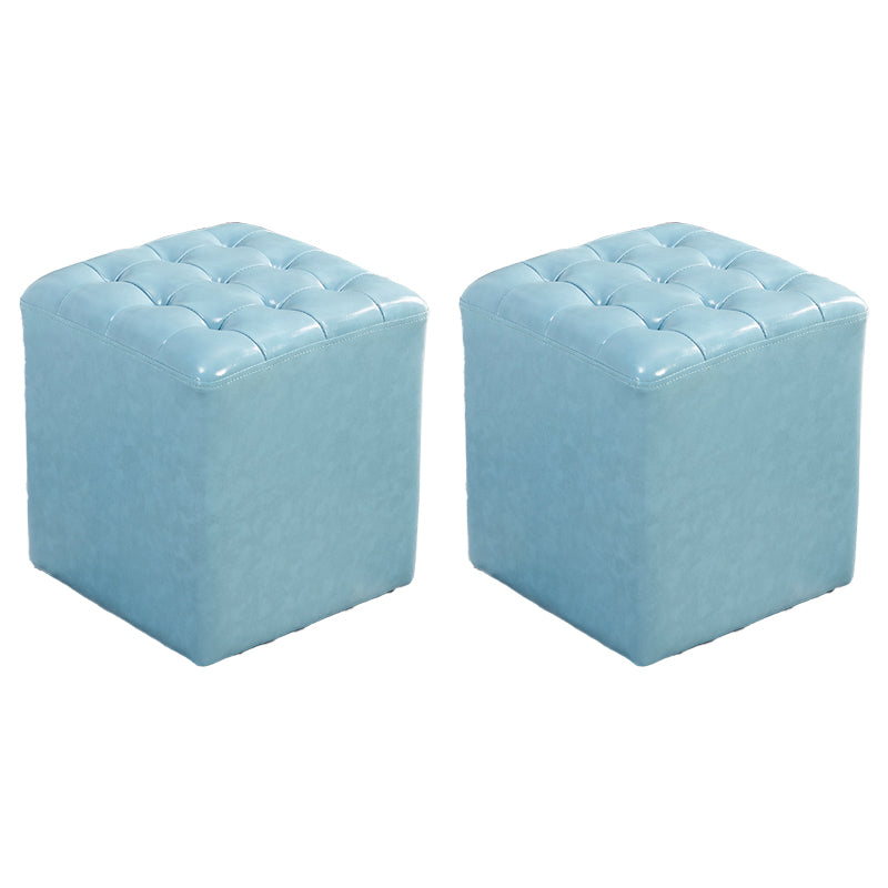 Contemporary Stain Resistant Standard Square Yellow Leather Pouf