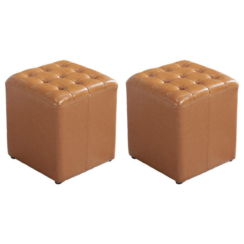 Contemporary Stain Resistant Standard Square Yellow Leather Pouf