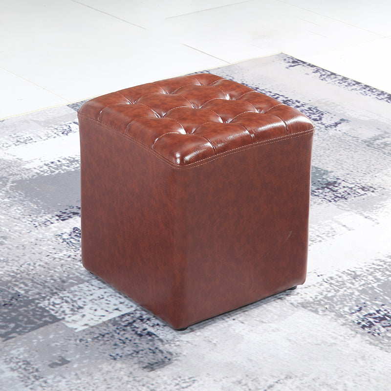 Contemporary Stain Resistant Standard Square Yellow Leather Pouf