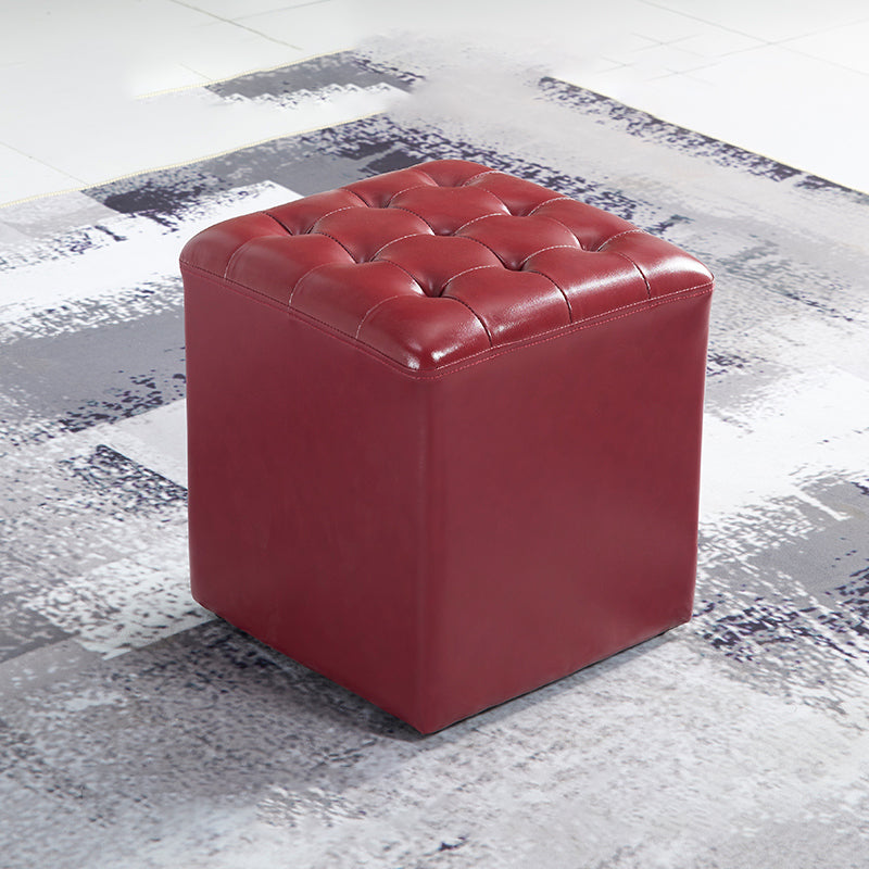 Contemporary Stain Resistant Standard Square Yellow Leather Pouf