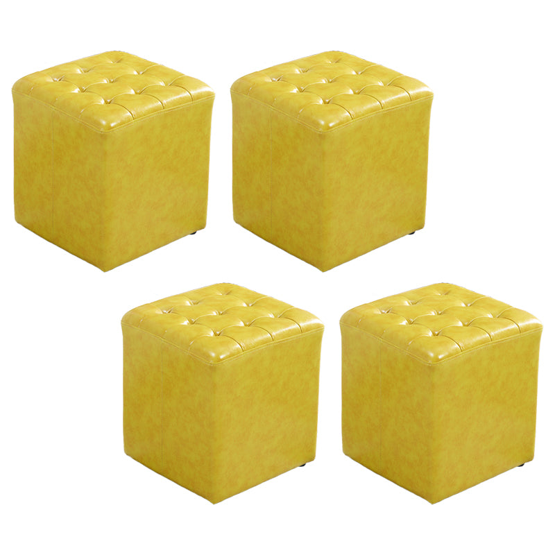Contemporary Stain Resistant Standard Square Yellow Leather Pouf