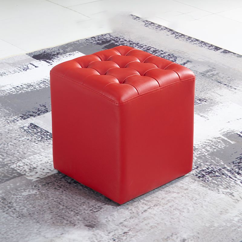 Contemporary Stain Resistant Standard Square Yellow Leather Pouf