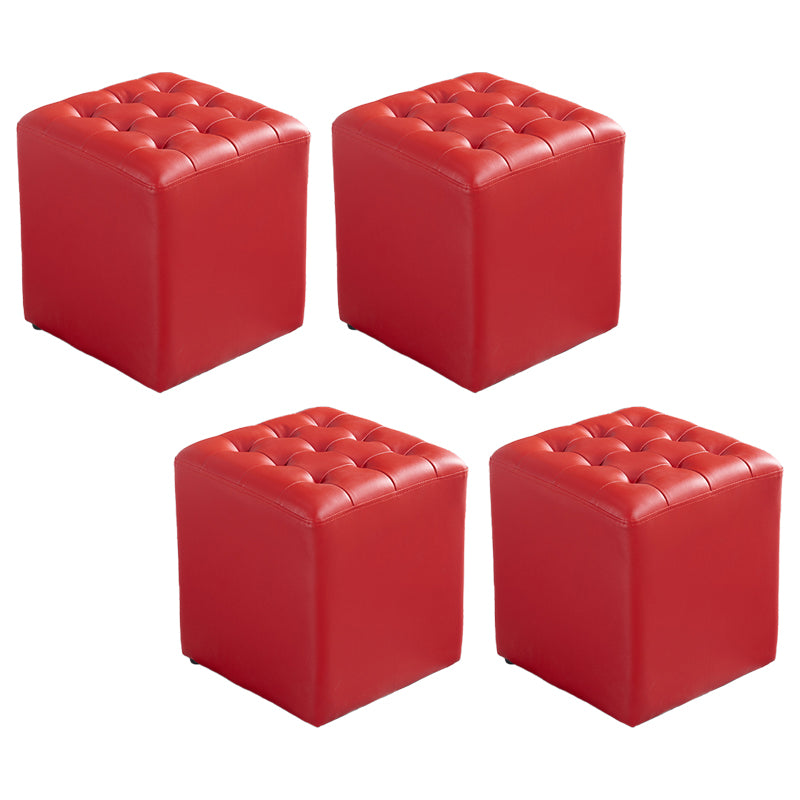 Contemporary Stain Resistant Standard Square Yellow Leather Pouf