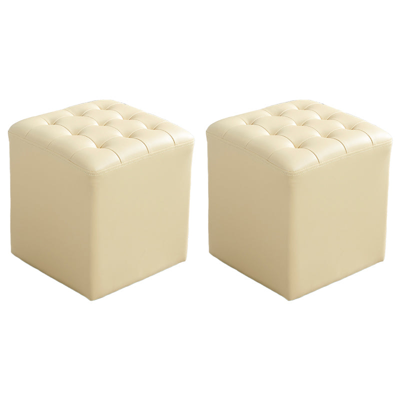 Contemporary Stain Resistant Standard Square Yellow Leather Pouf