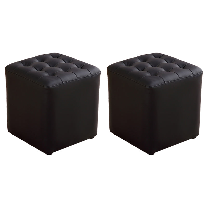 Tufted Ottoman Mid-Century Modern Genuine Leather Square Water Resistant Cube Ottoman