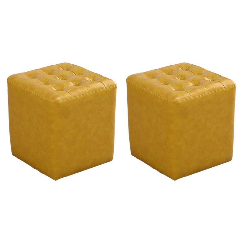 Tufted Ottoman Mid-Century Modern Genuine Leather Square Water Resistant Cube Ottoman