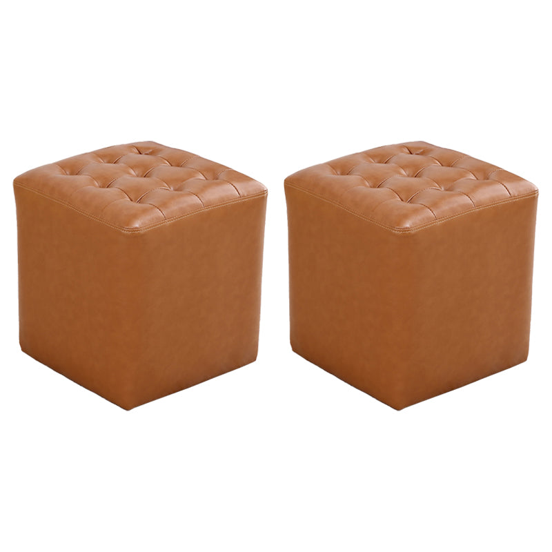 Tufted Ottoman Mid-Century Modern Genuine Leather Square Water Resistant Cube Ottoman