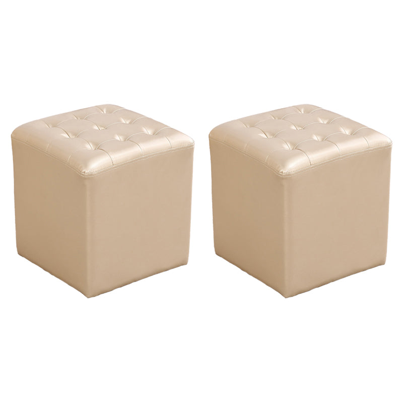 Tufted Ottoman Mid-Century Modern Genuine Leather Square Water Resistant Cube Ottoman