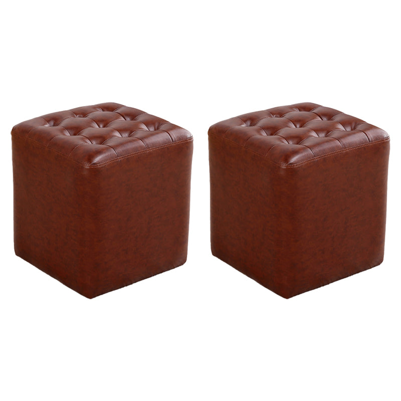 Tufted Ottoman Mid-Century Modern Genuine Leather Square Water Resistant Cube Ottoman