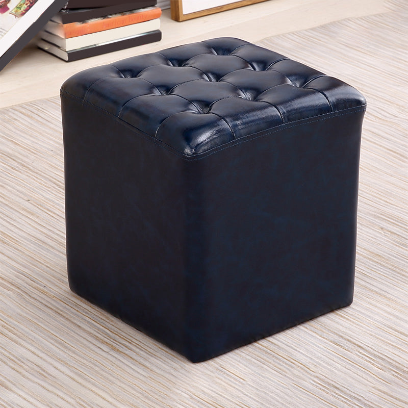 Tufted Ottoman Mid-Century Modern Genuine Leather Square Water Resistant Cube Ottoman