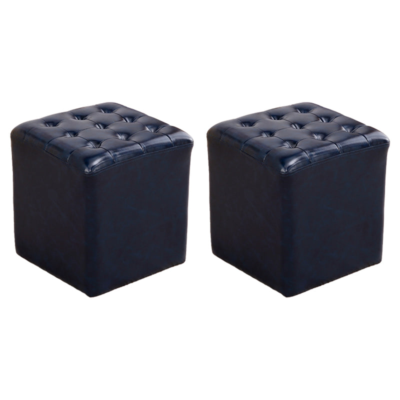 Tufted Ottoman Mid-Century Modern Genuine Leather Square Water Resistant Cube Ottoman