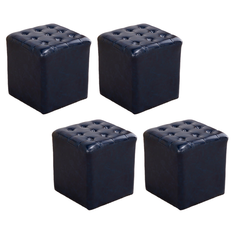Tufted Ottoman Mid-Century Modern Genuine Leather Square Water Resistant Cube Ottoman