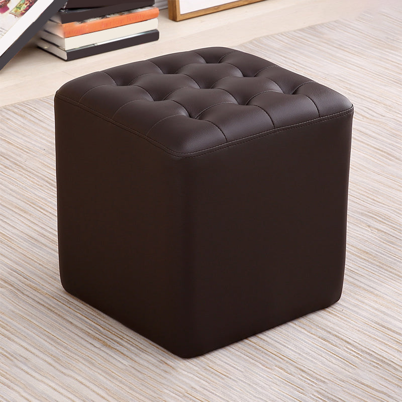 Tufted Ottoman Mid-Century Modern Genuine Leather Square Water Resistant Cube Ottoman