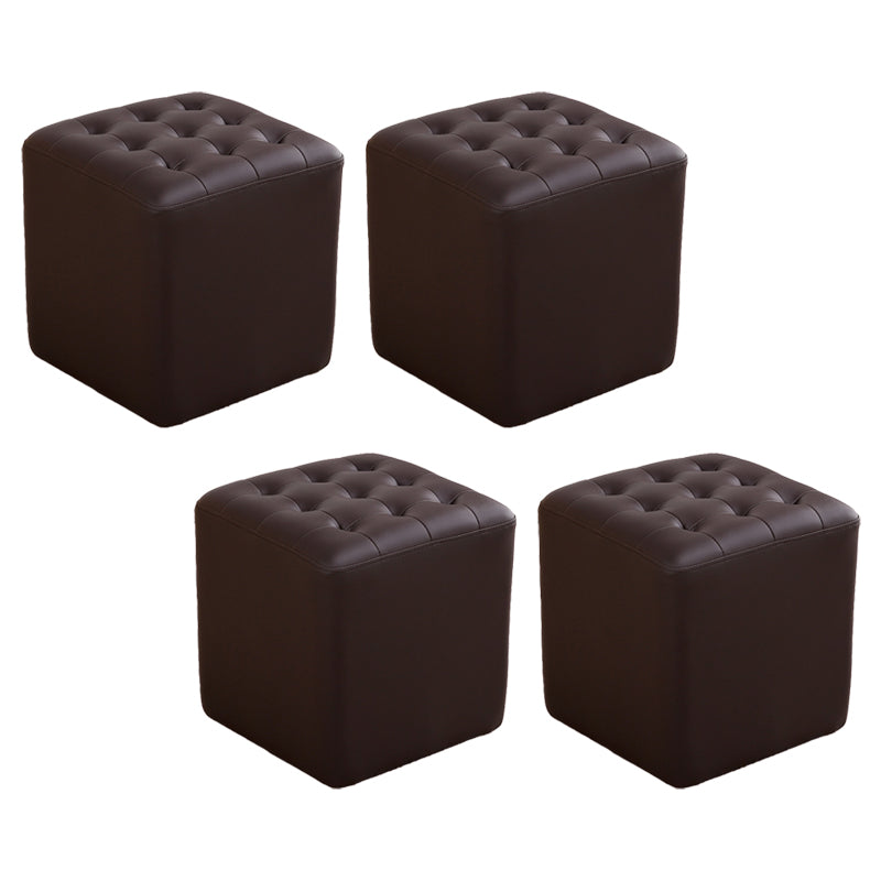 Tufted Ottoman Mid-Century Modern Genuine Leather Square Water Resistant Cube Ottoman