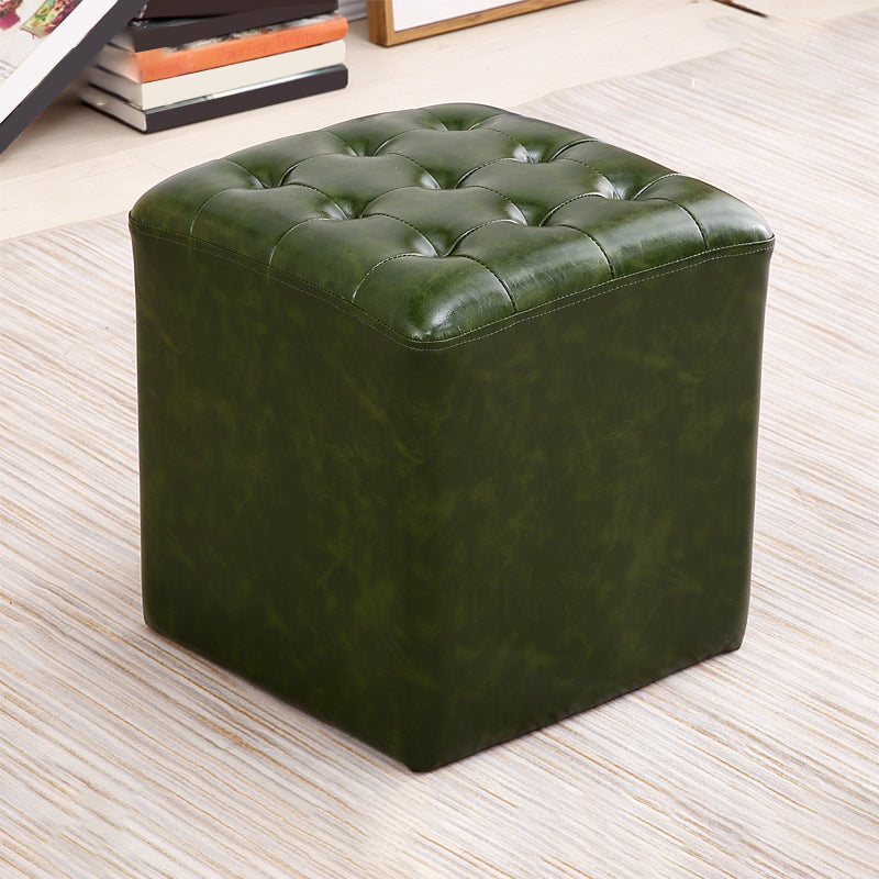 Tufted Ottoman Mid-Century Modern Genuine Leather Square Water Resistant Cube Ottoman