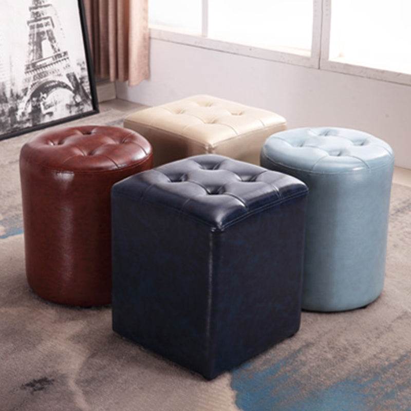 Modern Ottoman Cube Tufted Solid Color Leather Ottoman in Living Room