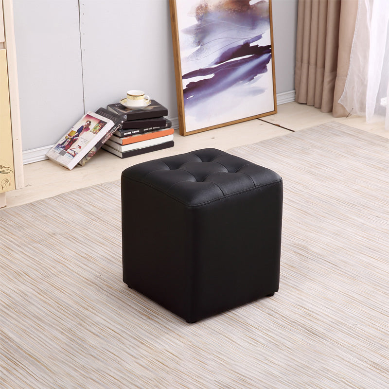Modern Ottoman Cube Tufted Solid Color Leather Ottoman in Living Room