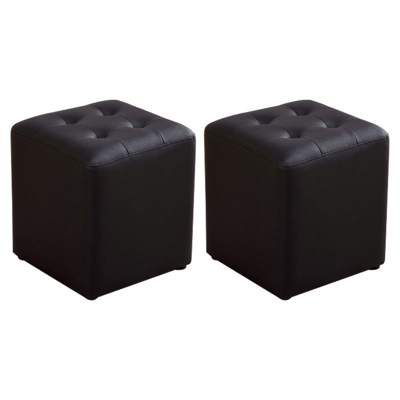 Modern Ottoman Cube Tufted Solid Color Leather Ottoman in Living Room