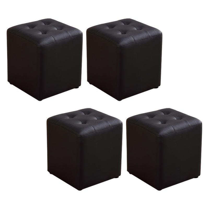 Modern Ottoman Cube Tufted Solid Color Leather Ottoman in Living Room