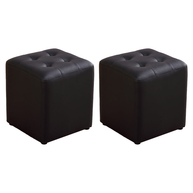 Modern Ottoman Cube Tufted Solid Color Leather Ottoman in Living Room