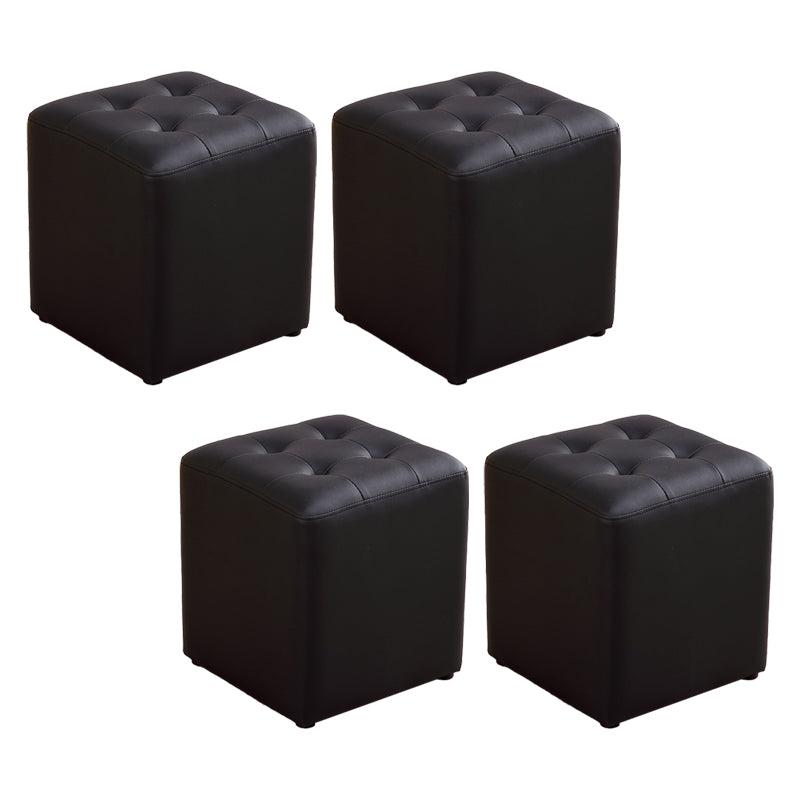 Modern Ottoman Cube Tufted Solid Color Leather Ottoman in Living Room