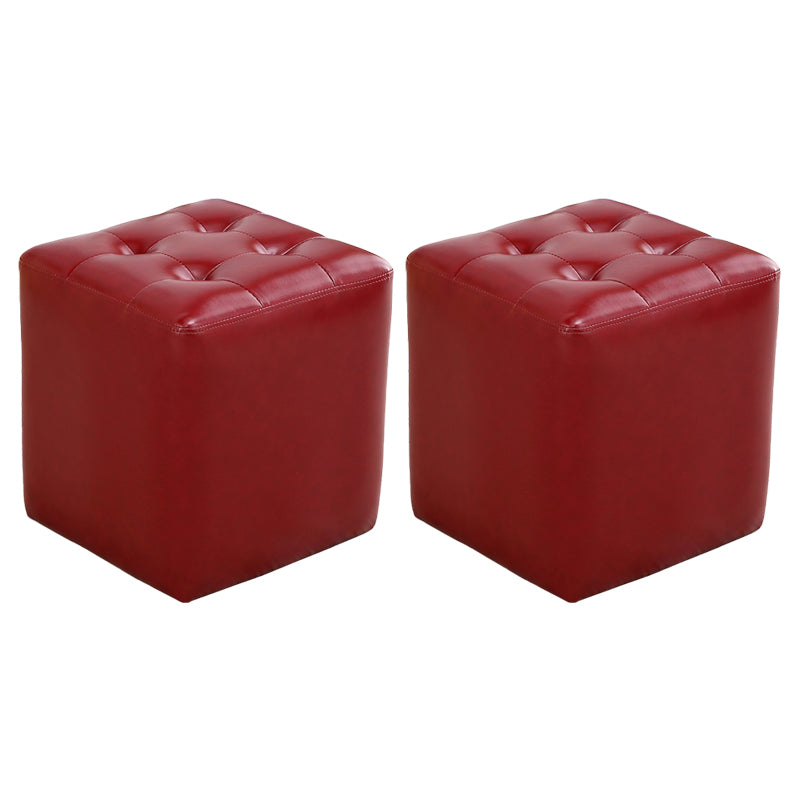 Modern Ottoman Cube Tufted Solid Color Leather Ottoman in Living Room