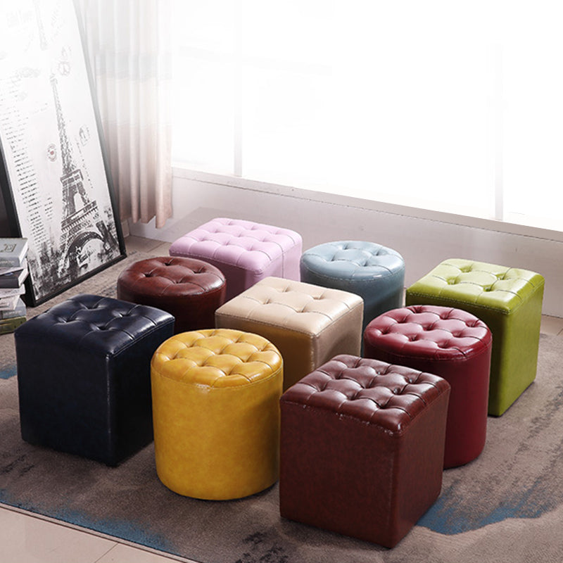 Modern Ottoman Cube Tufted Solid Color Leather Ottoman in Living Room