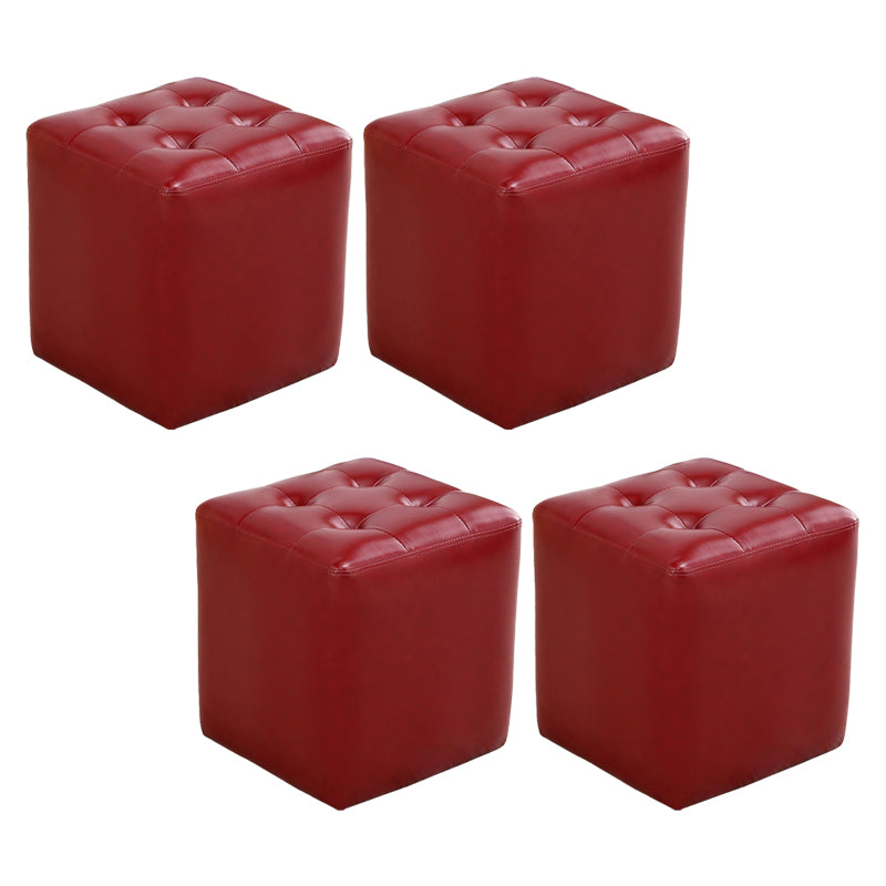 Modern Ottoman Cube Tufted Solid Color Leather Ottoman in Living Room