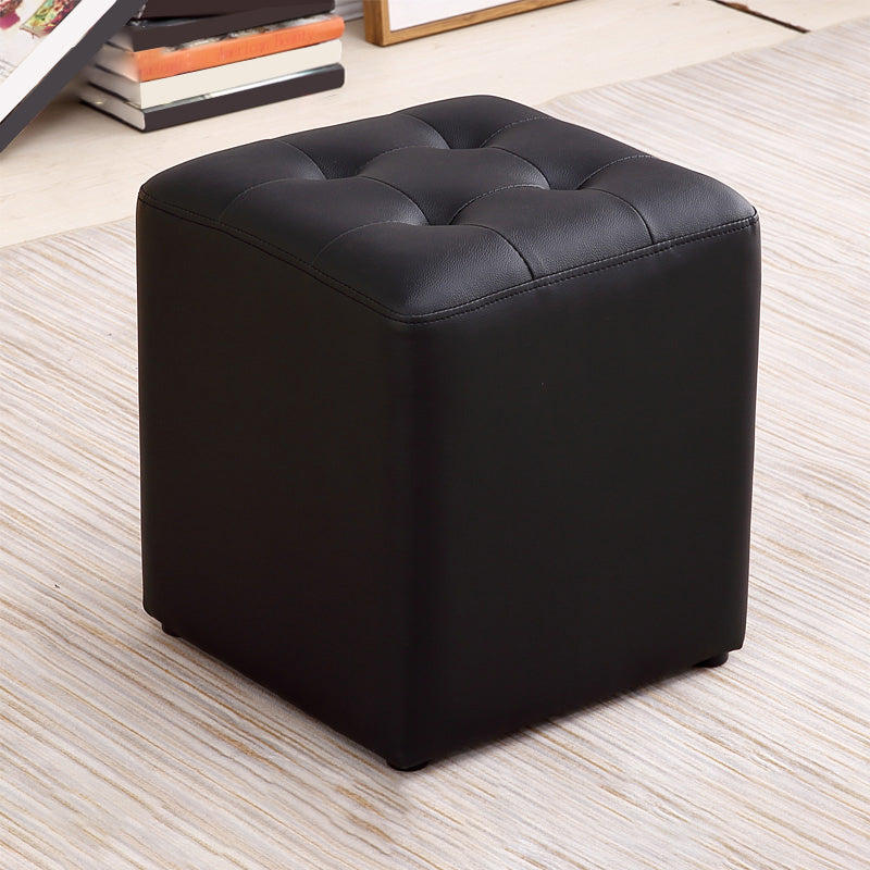 Modern Ottoman Cube Tufted Solid Color Leather Ottoman in Living Room