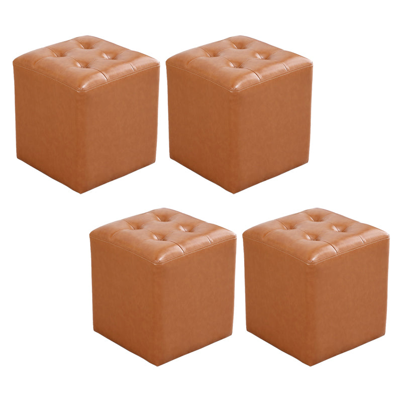 Modern Ottoman Cube Tufted Solid Color Leather Ottoman in Living Room