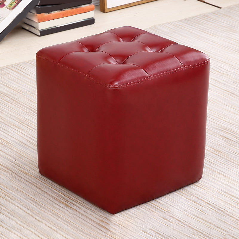 Modern Ottoman Cube Tufted Solid Color Leather Ottoman in Living Room