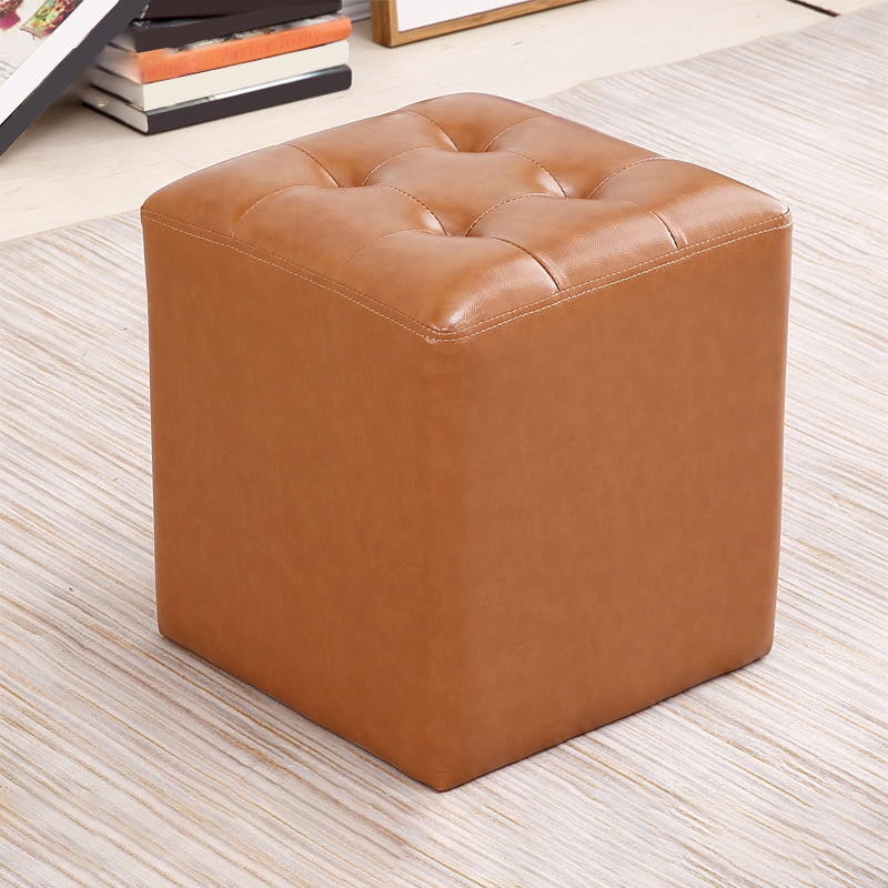Modern Ottoman Cube Tufted Solid Color Leather Ottoman in Living Room