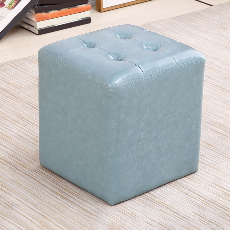 Modern Ottoman Cube Tufted Solid Color Leather Ottoman in Living Room