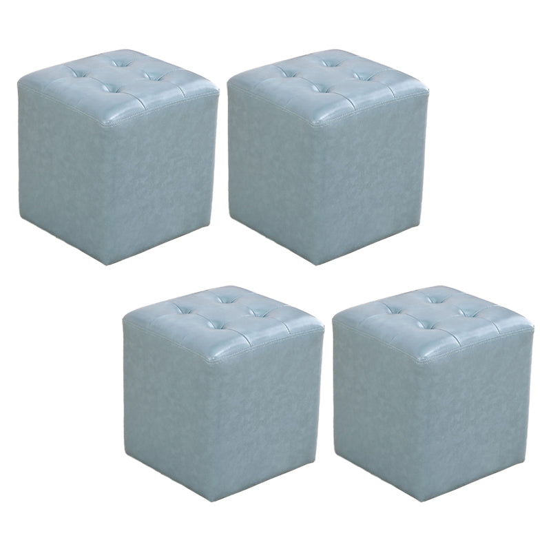 Modern Ottoman Cube Tufted Solid Color Leather Ottoman in Living Room