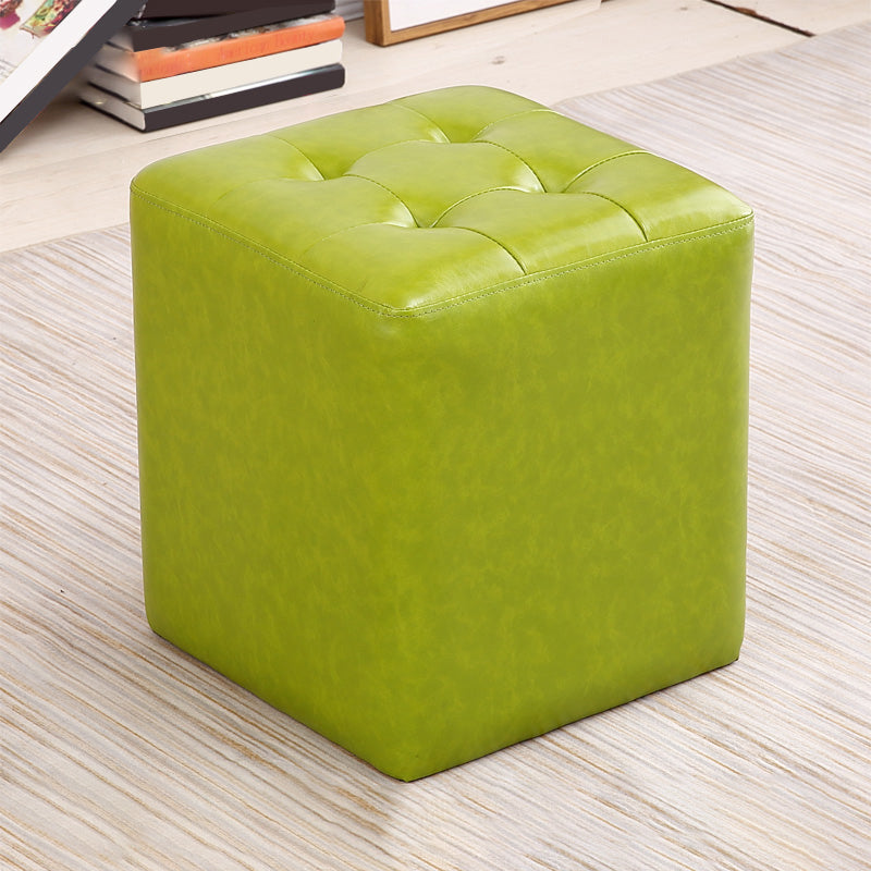 Modern Ottoman Cube Tufted Solid Color Leather Ottoman in Living Room