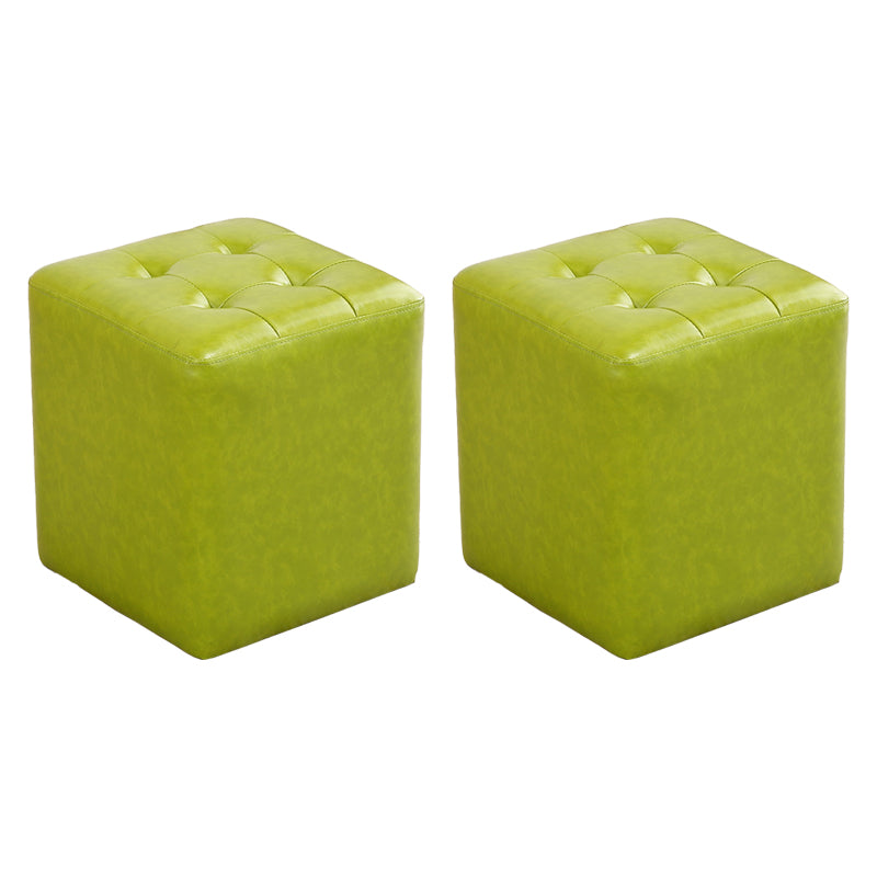 Modern Ottoman Cube Tufted Solid Color Leather Ottoman in Living Room