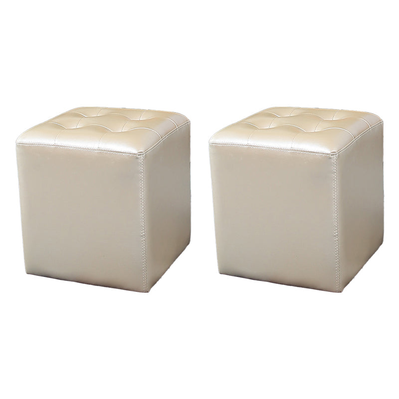 Modern Ottoman Cube Tufted Solid Color Leather Ottoman in Living Room