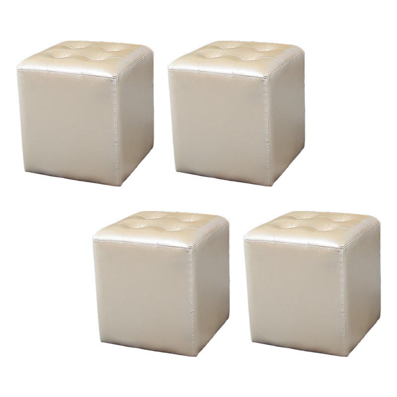 Modern Ottoman Cube Tufted Solid Color Leather Ottoman in Living Room