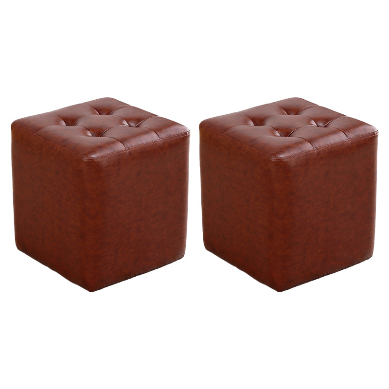 Modern Ottoman Cube Tufted Solid Color Leather Ottoman in Living Room